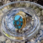 Vintage silverring med ca 26 ct Nishapuri turkos - Hand graverad ring