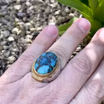 Vintage silverring med ca 26 ct Nishapuri turkos - Hand graverad ring