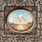 Antikt bokställ / displayställ - Gouache miniatyr, Eboniserad snidad träram - Taj Mahal motiv