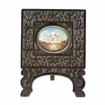 Antikt bokställ / displayställ - Gouache miniatyr, Eboniserad snidad träram - Taj Mahal motiv