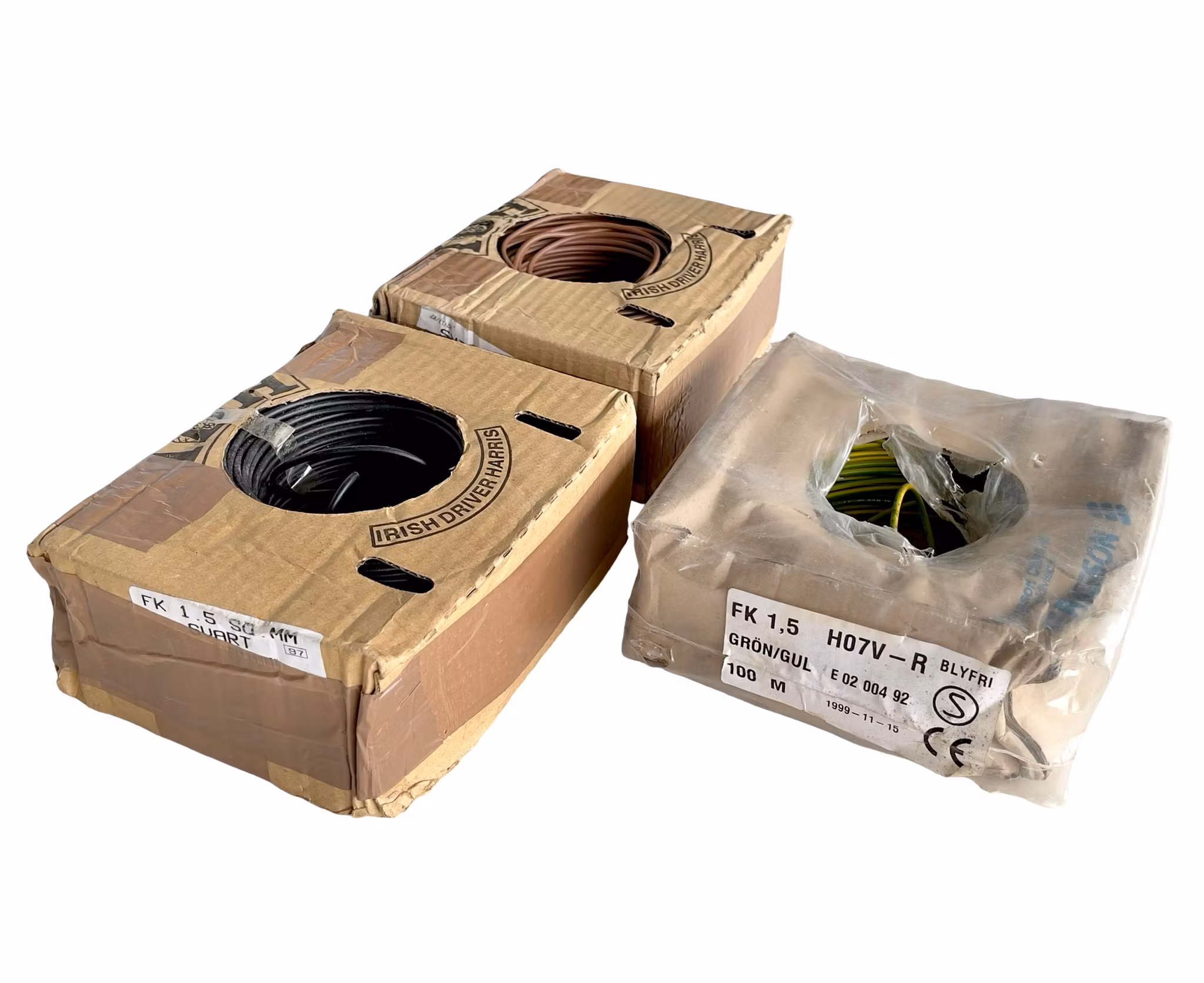 Installations kabelar FK 1,5 mm² - 3 rullar (svart, brun, grön/gul)