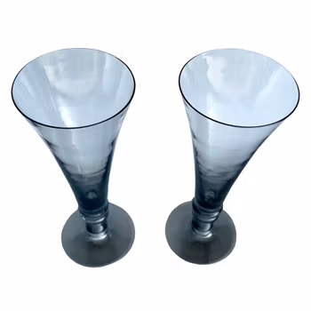 Äldre munblåsta champagne glas i blåton - Elegant retro (2 st)