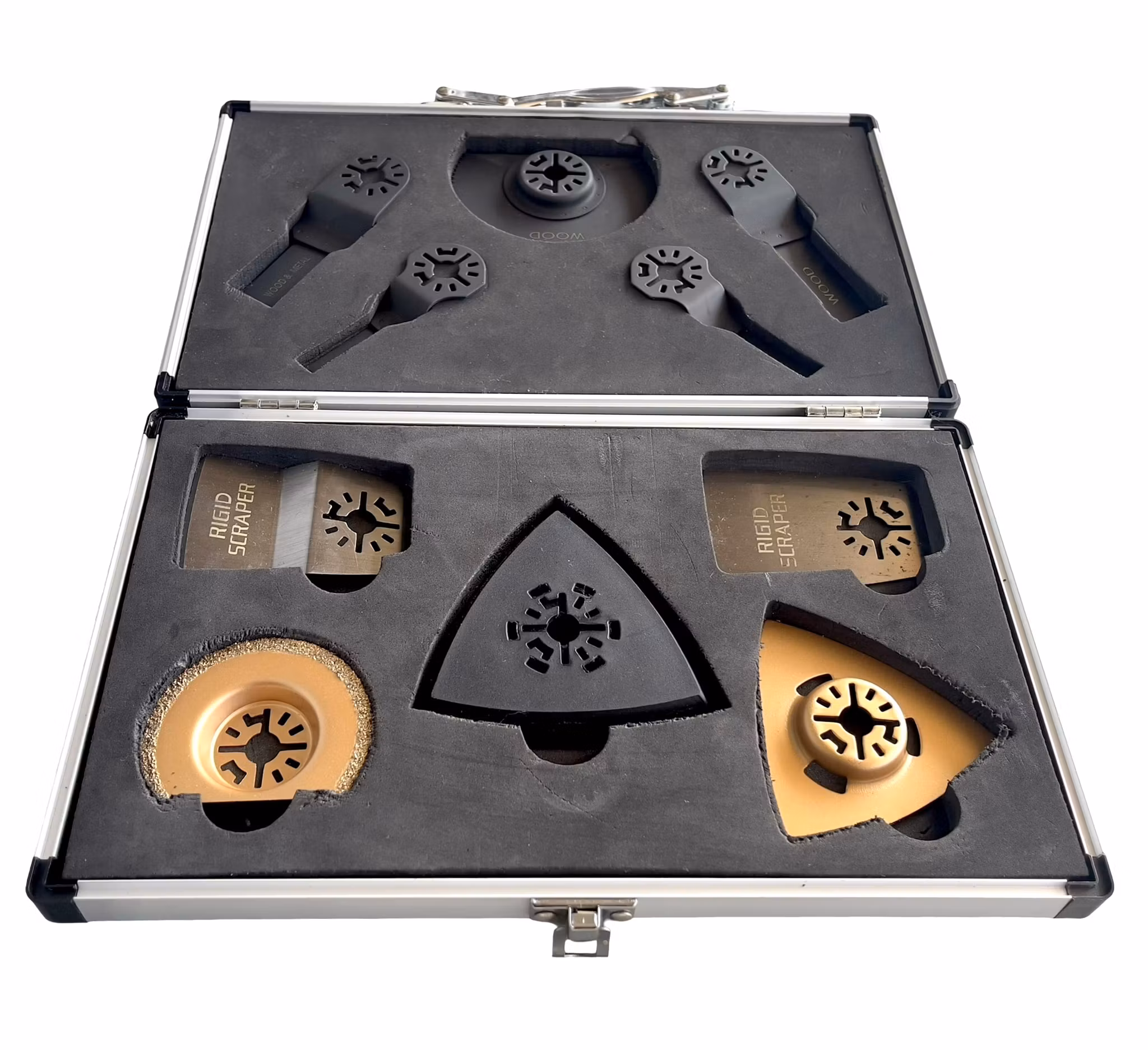 Oanvända multiverktyg tillbehör - Blad & skrapor i aluminium väska