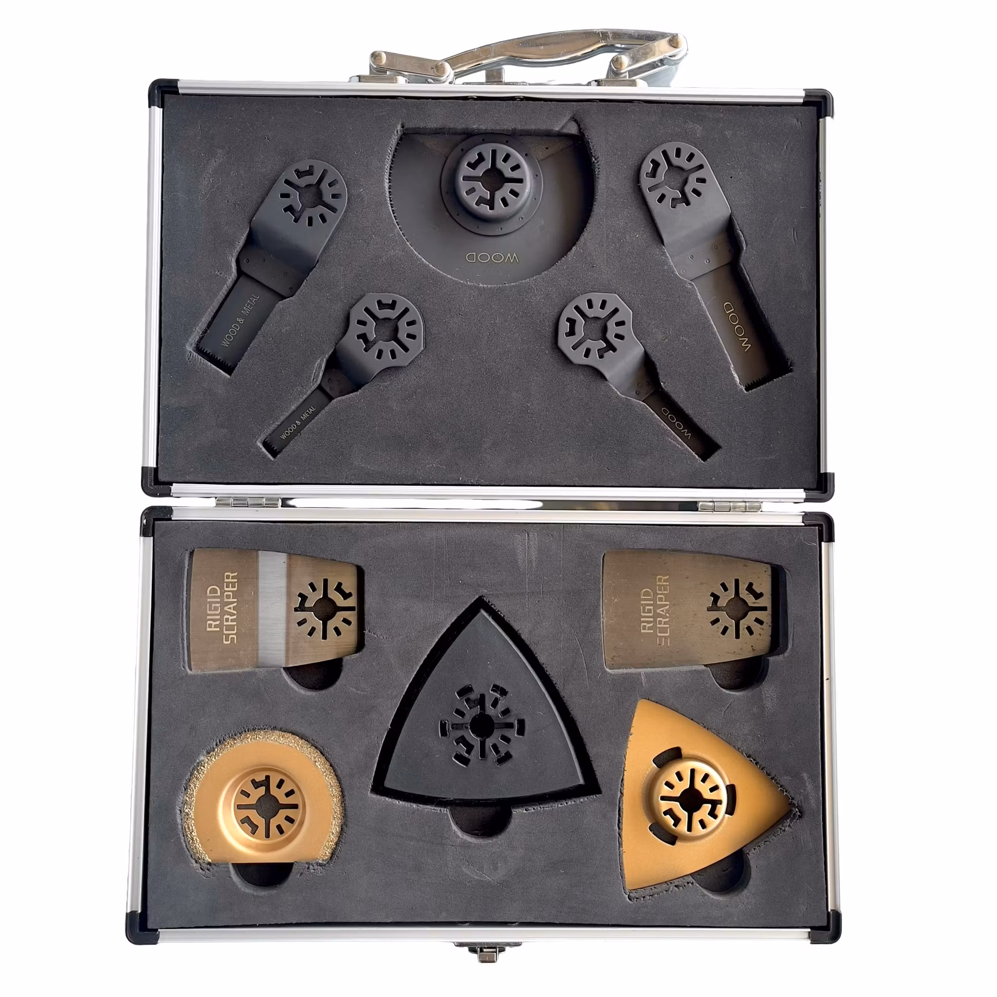 Oanvända multiverktyg tillbehör - Blad & skrapor i aluminium väska