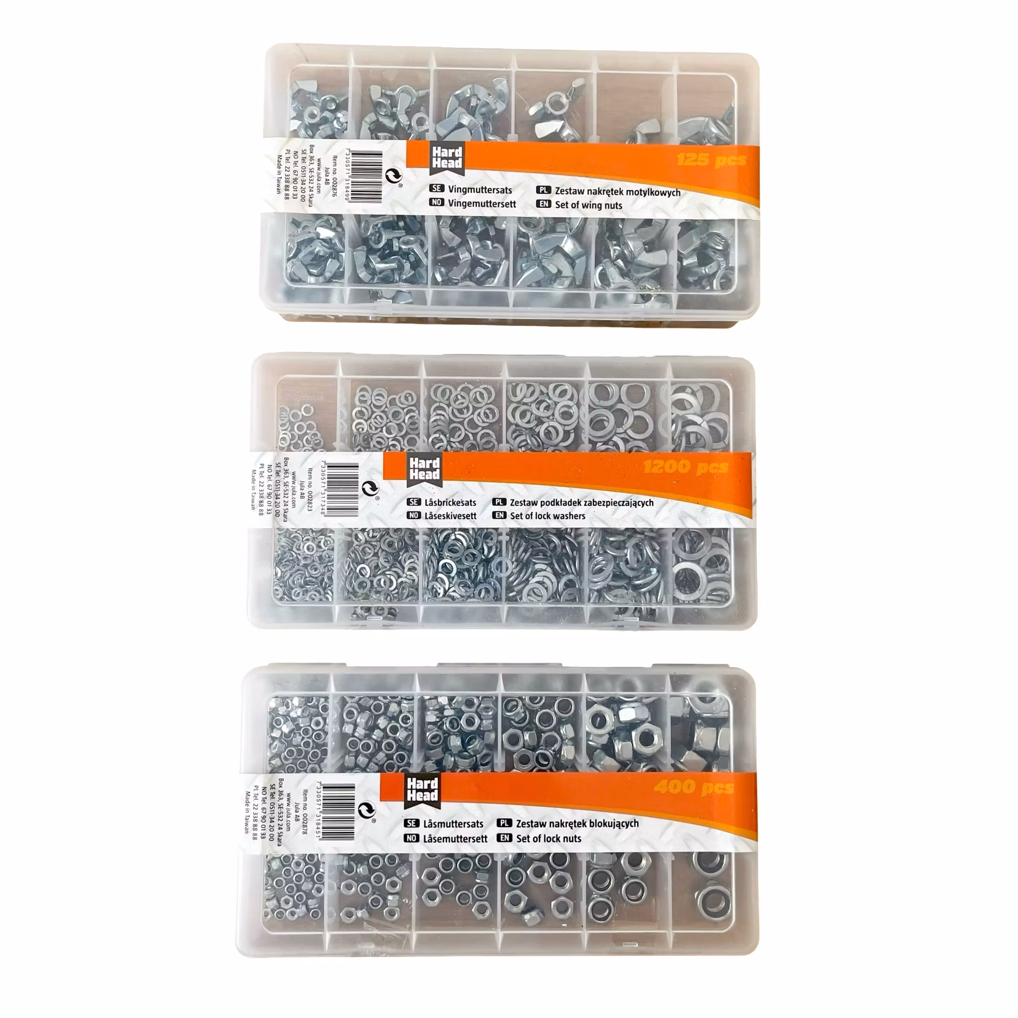 3 st Hard Head sortiment lådor - Ny/Inplastad - Muttrar, låsmuttrar & Låsbrickor