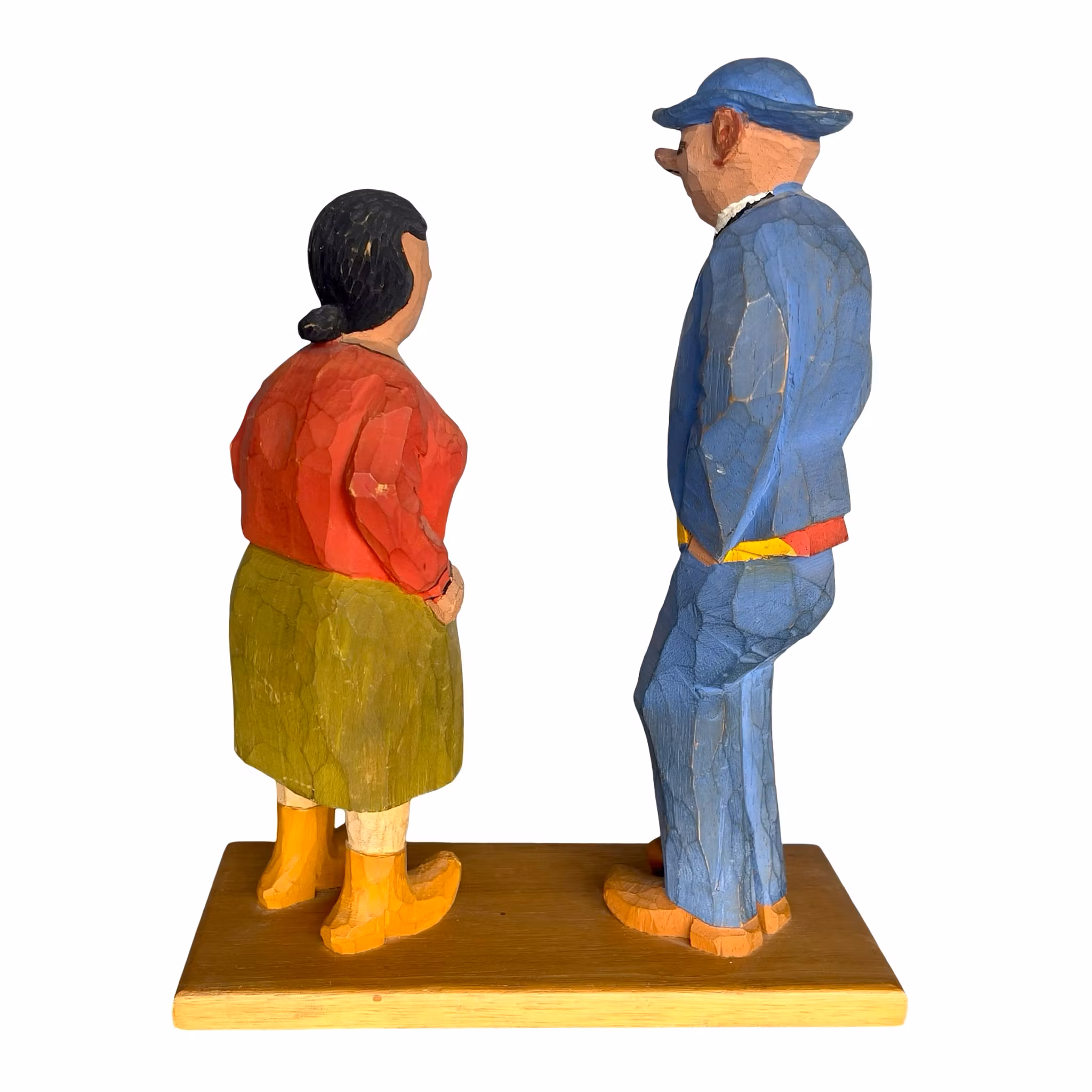 Erik Pålsson - Trä skulptur - Par i samtal / folklig karikatyr