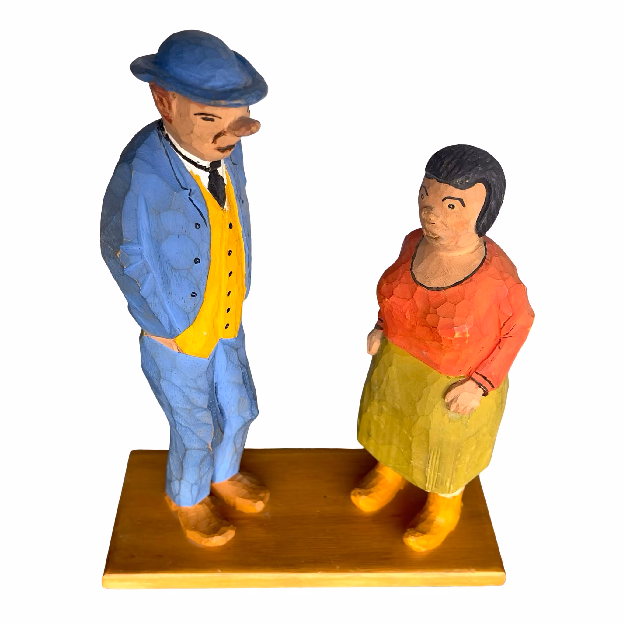 Erik Pålsson - Trä skulptur - Par i samtal / folklig karikatyr