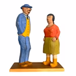 Erik Pålsson - Trä skulptur - Par i samtal / folklig karikatyr