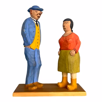 Erik Pålsson - Trä skulptur - Par i samtal / folklig karikatyr