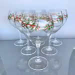 6 st eleganta julglas på fot - Vinglas / dessertglas med klassiskt motiv