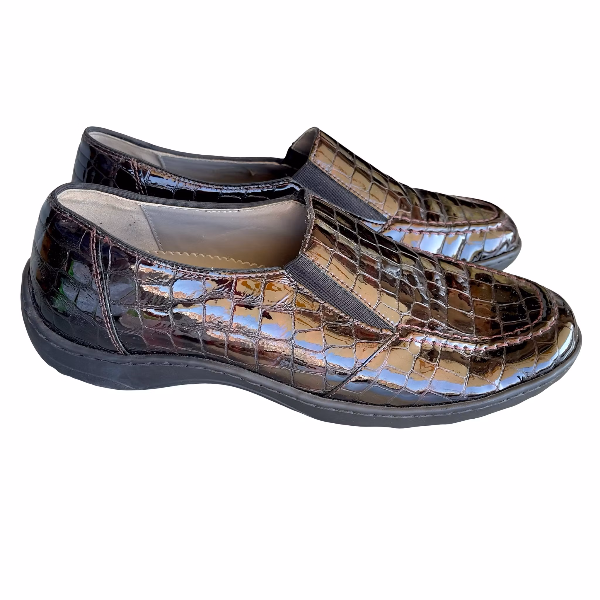 Ara komfort skor / loafers dam - krokopräglad lack - stl 39 (UK 6)