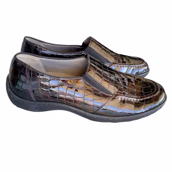 Zapatos cómodos Ara / mocasines para mujer - piel charol con relieve de cocodrilo - talla 39 (UK 6)