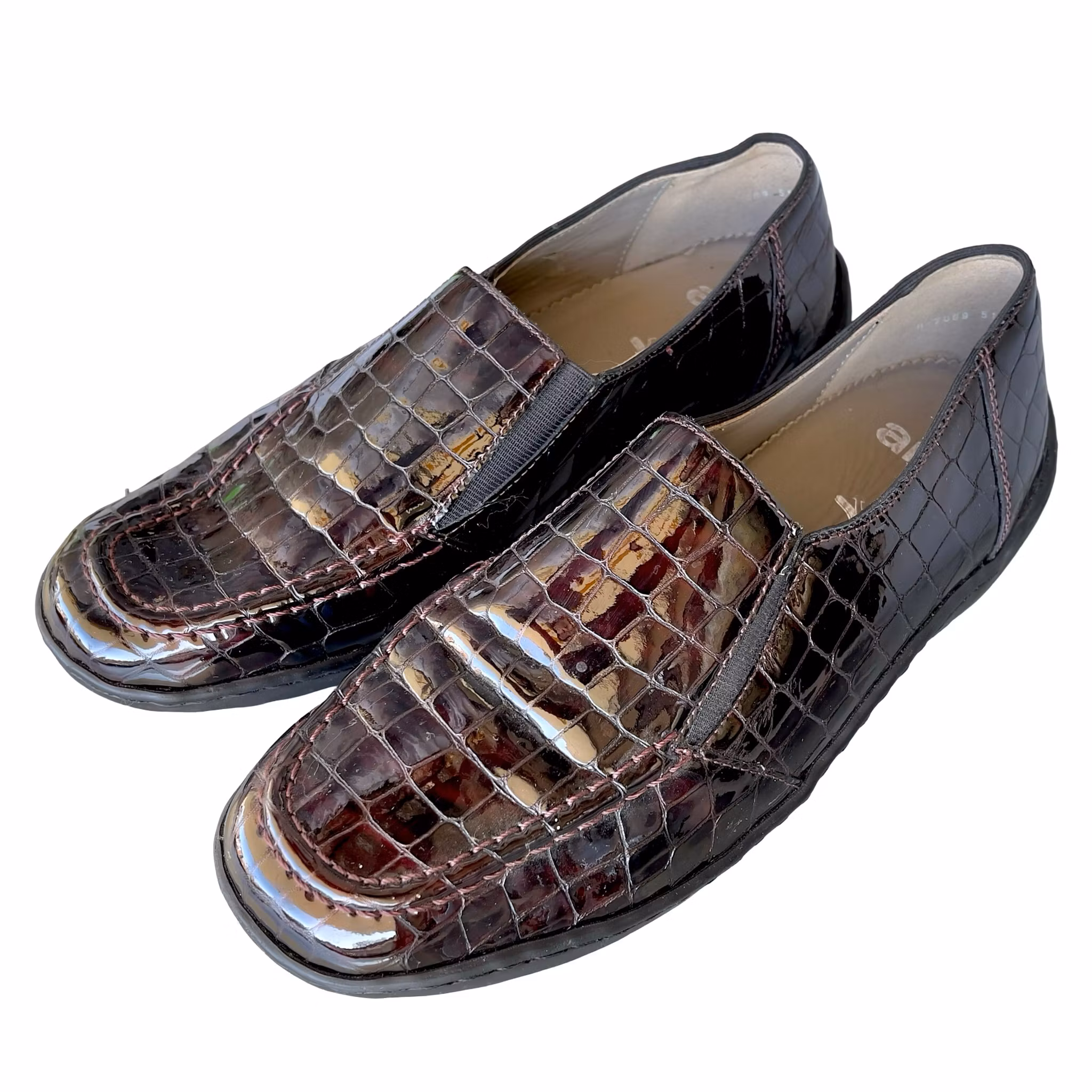 Ara komfort skor / loafers dam - krokopräglad lack - stl 39 (UK 6)