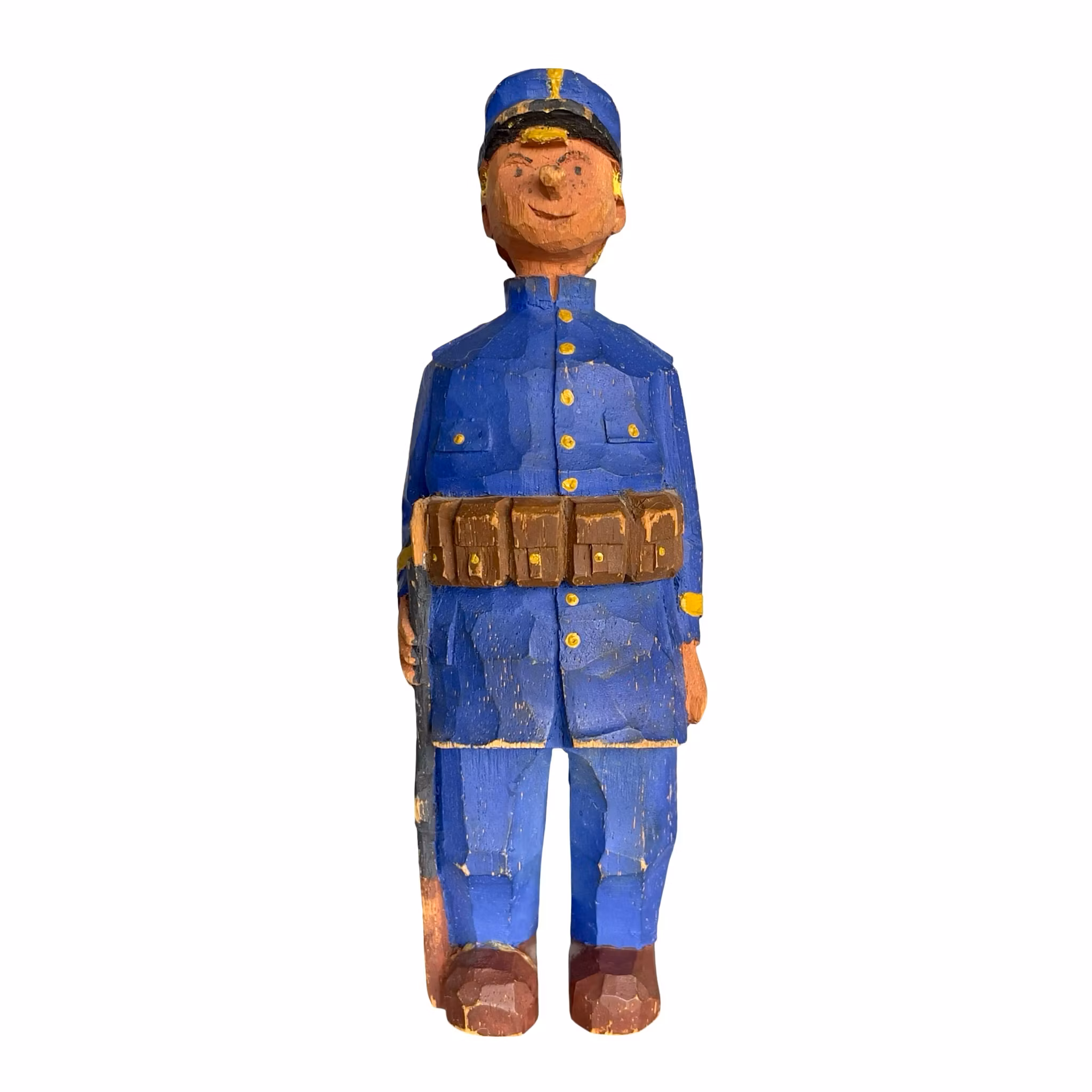 Äldre Hand snidad träfigur soldat / militär - Folk konst