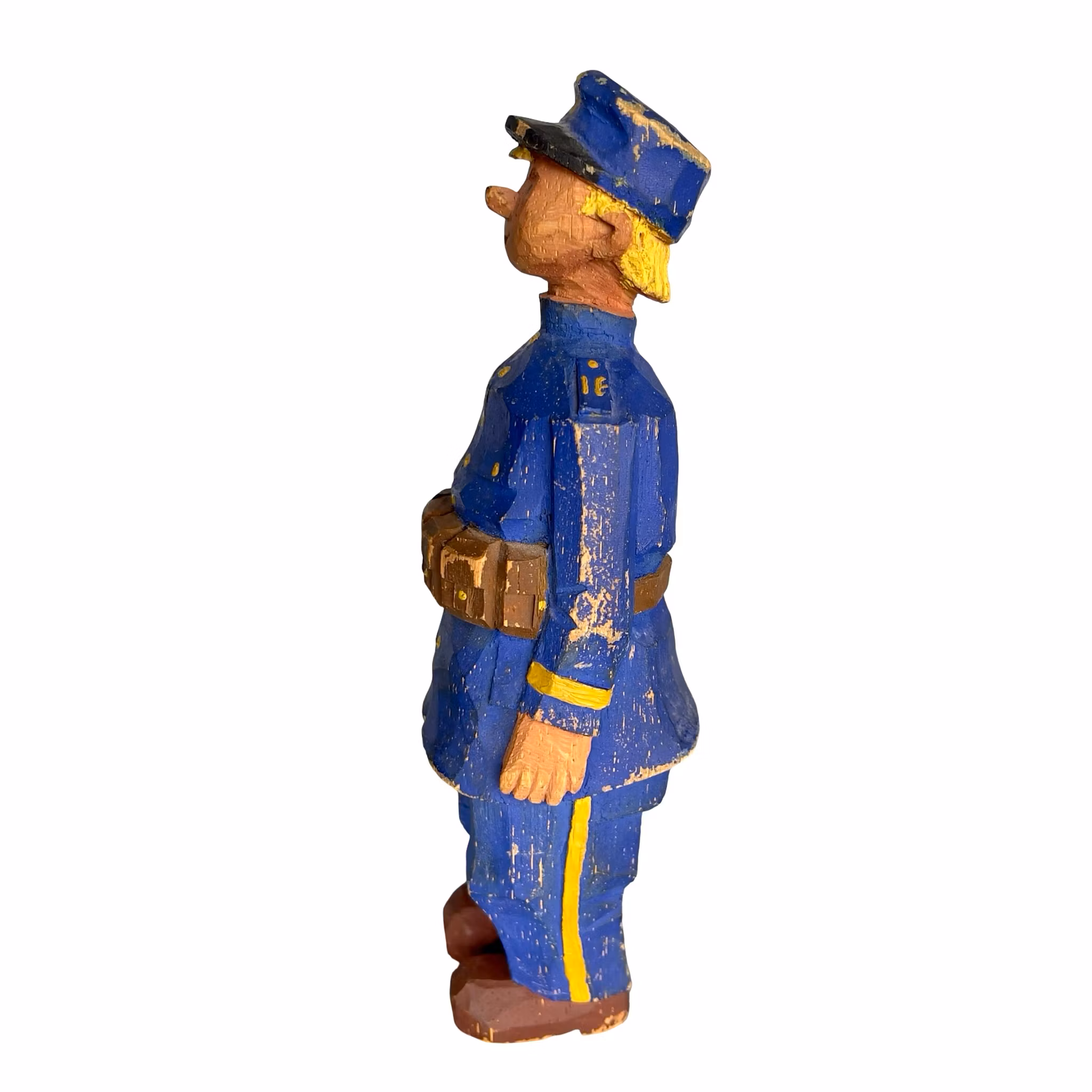 Äldre Hand snidad träfigur soldat / militär - Folk konst