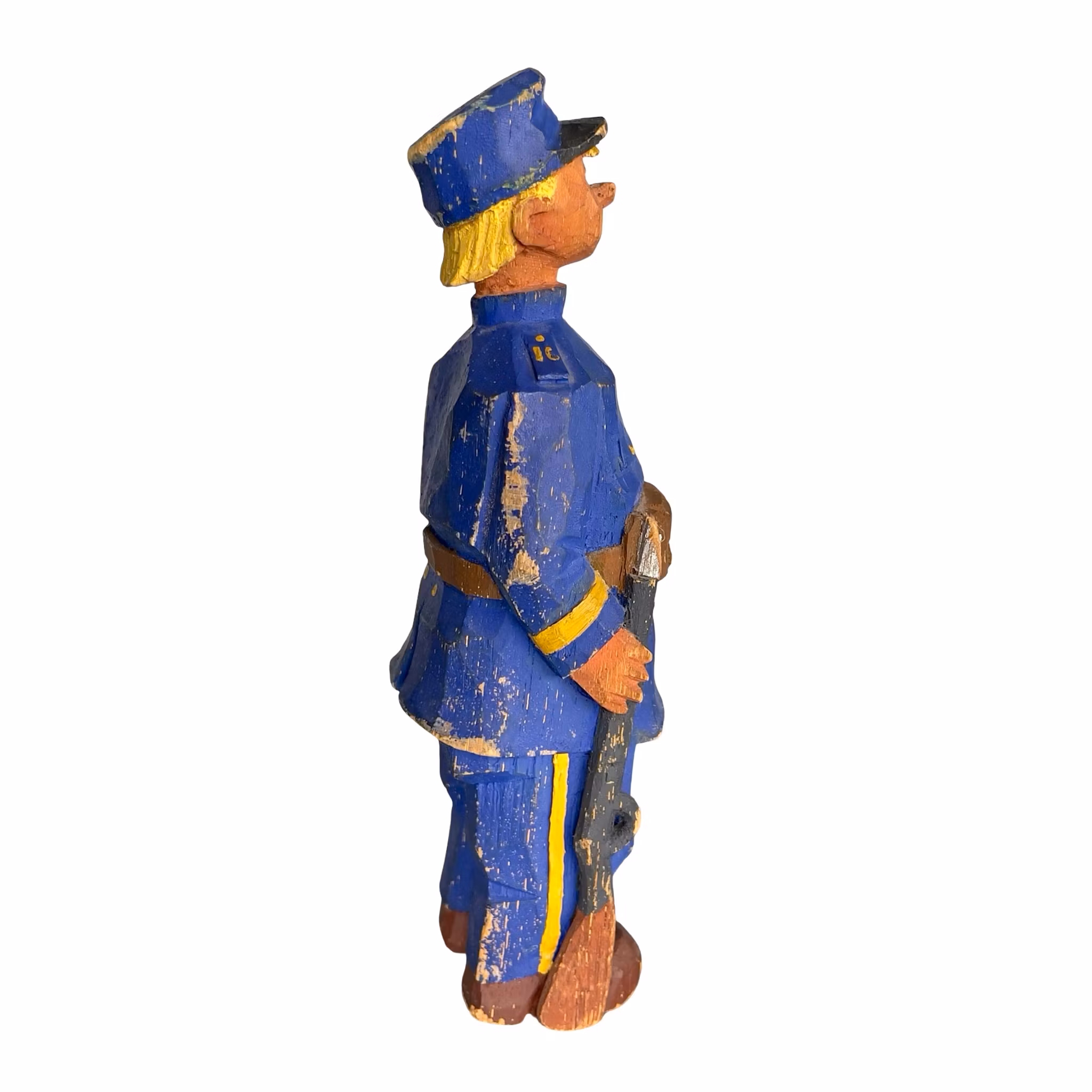 Äldre Hand snidad träfigur soldat / militär - Folk konst