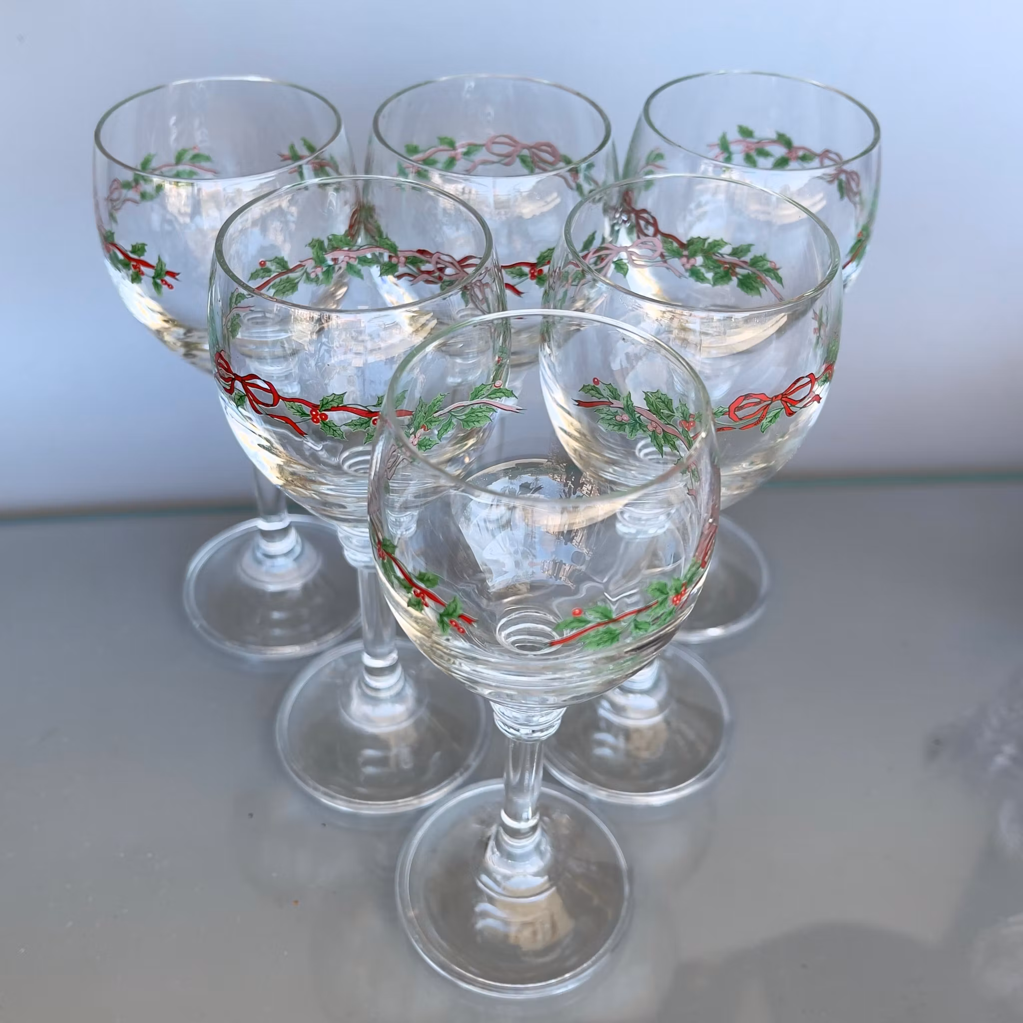 6 st juliga likörglas / snapsglas / dessertglas - Holly motiv
