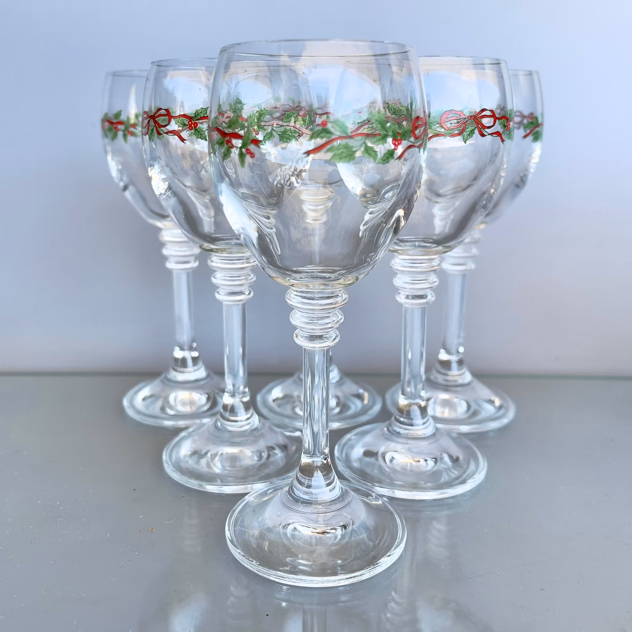 6 st juliga likörglas / snapsglas / dessertglas - Holly motiv