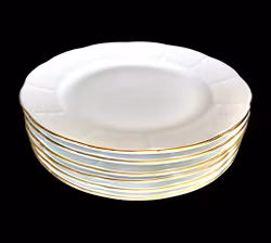 6 élégantes assiettes Thun - Porcelaine de Tchécoslovaquie à bordure dorée