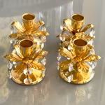 4 st guldfärgade ljusstakar med prismor - Vintage romantisk stil