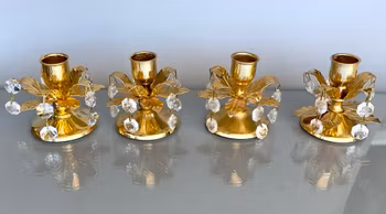 4 gold-colored candlesticks with prisms - Vintage romantic style