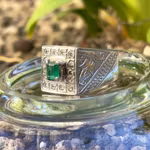 Sterling Silver Ring med ca 0.85 ct Naturlig Smaragd - Kraftig vintage modell