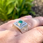 Sterling Silver Ring med ca 0.85 ct Naturlig Smaragd - Kraftig vintage modell