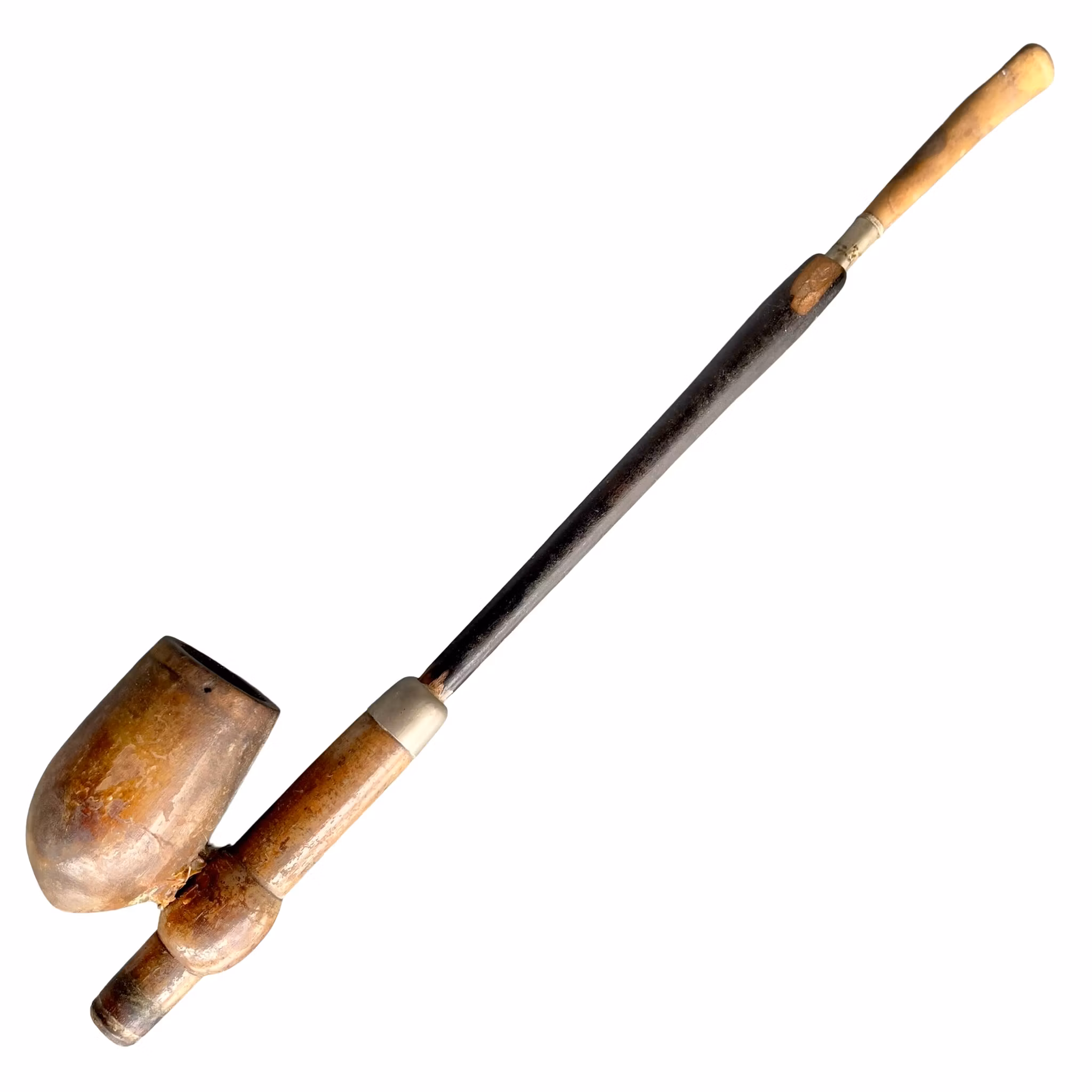 Antik lång pipa i trä - Antik allmoge pipa / dekorativ samlar pipa