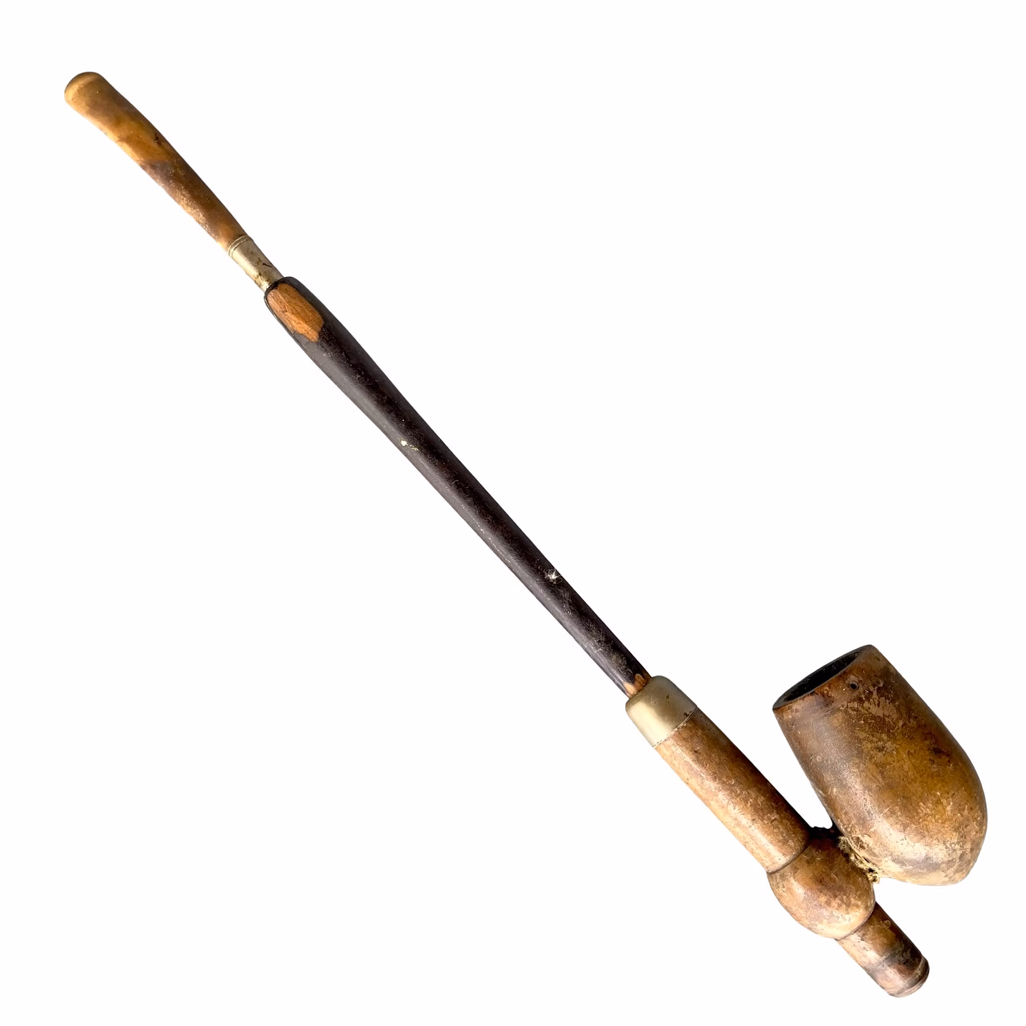 Antik lång pipa i trä - Antik allmoge pipa / dekorativ samlar pipa