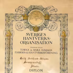 Unikt inramat diplom från 1939 - Sveriges Hantverks organisation / Möbelsnickare