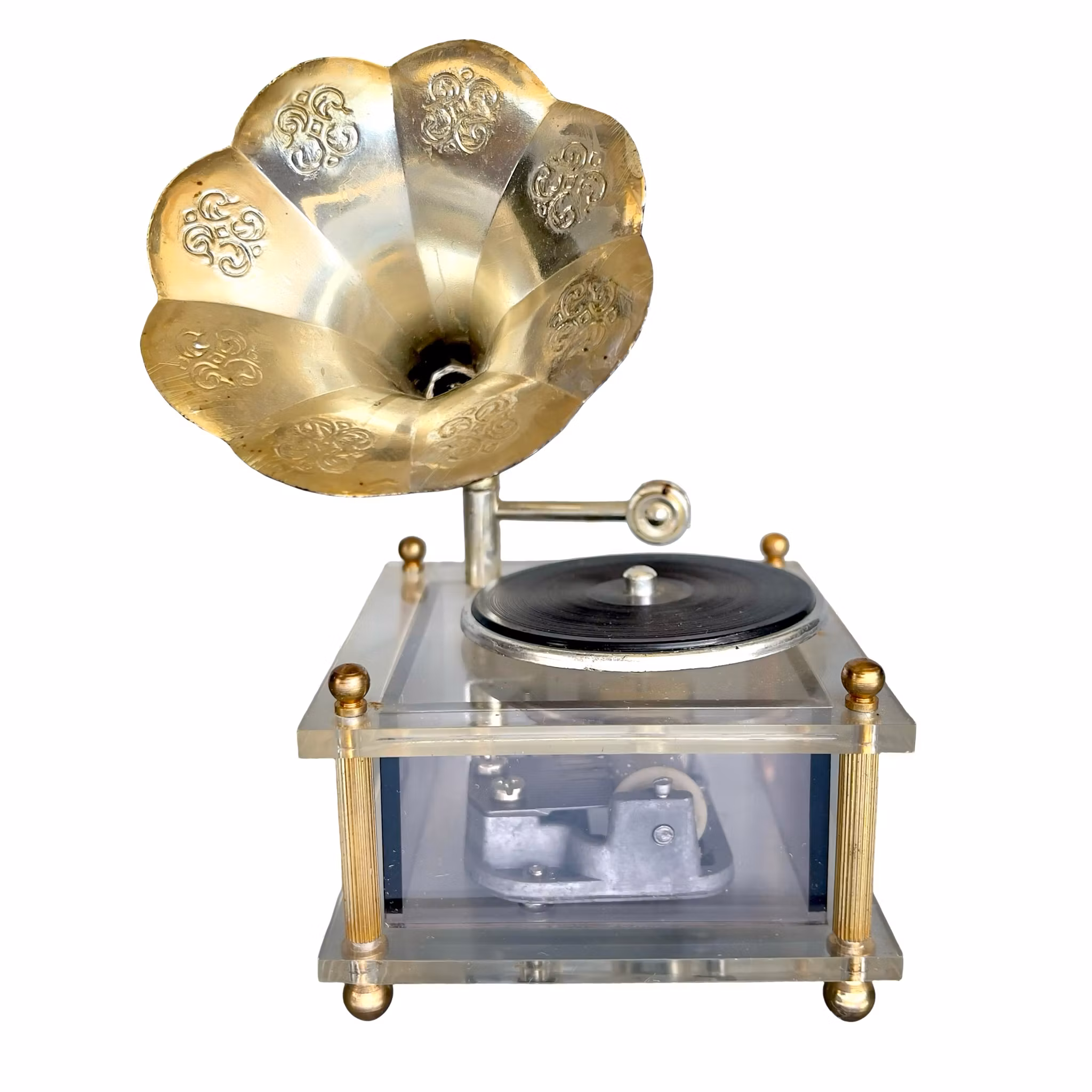 Unik vintage speldosa - Grammofon modell med synligt urverk - Fidelent, Japan