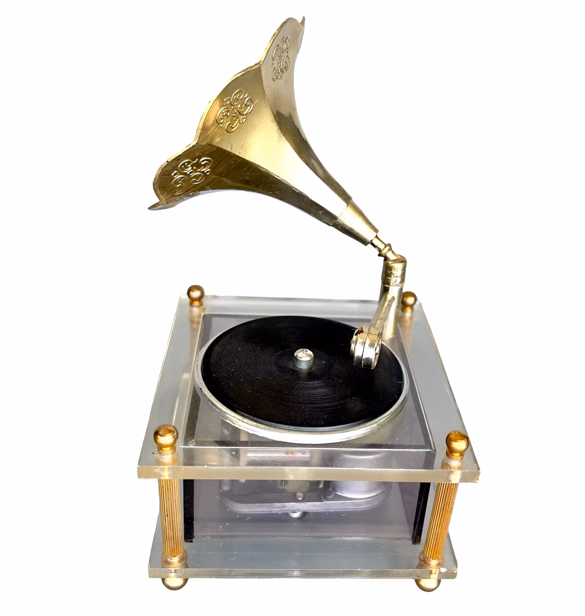 Unik vintage speldosa - Grammofon modell med synligt urverk - Fidelent, Japan