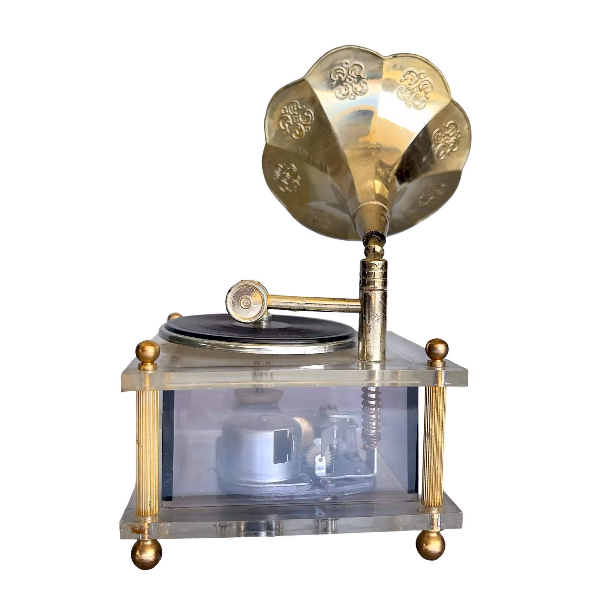 Unik vintage speldosa - Grammofon modell med synligt urverk - Fidelent, Japan