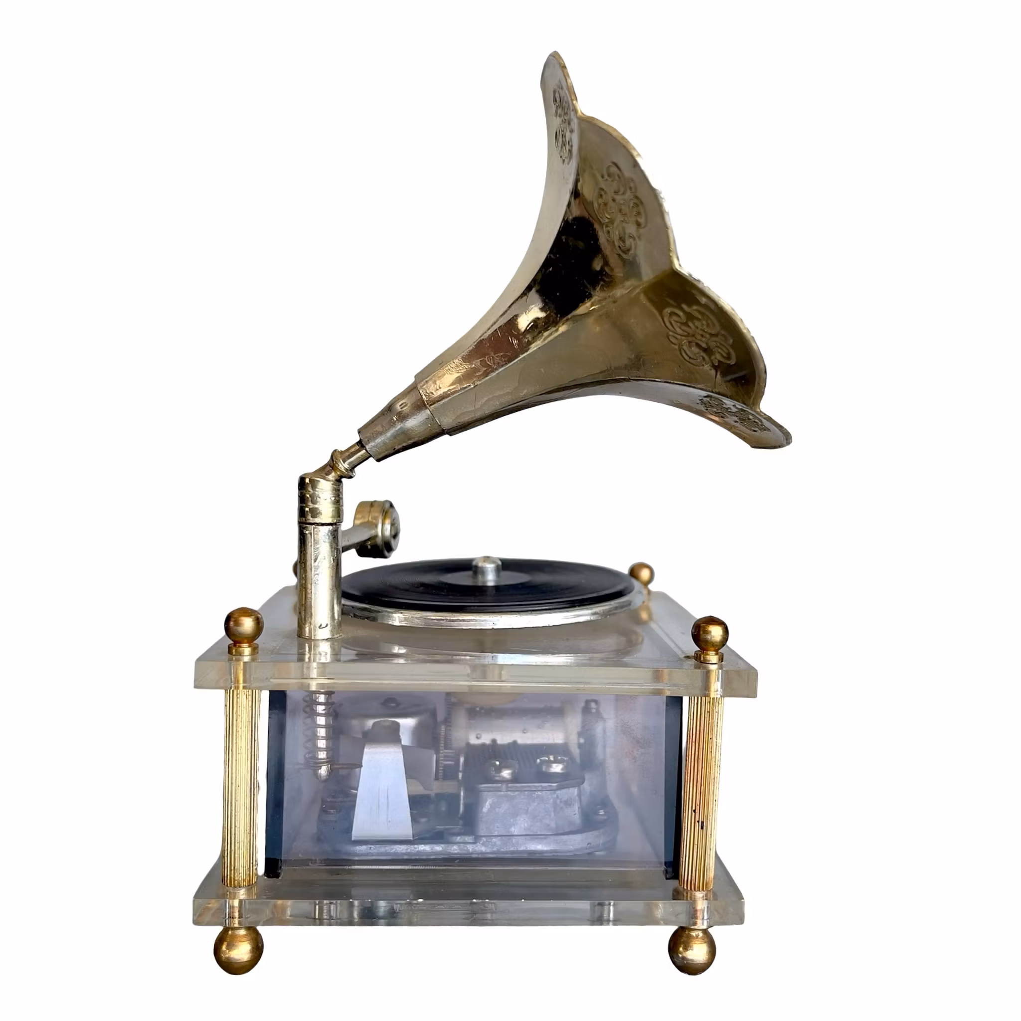 Unik vintage speldosa - Grammofon modell med synligt urverk - Fidelent, Japan