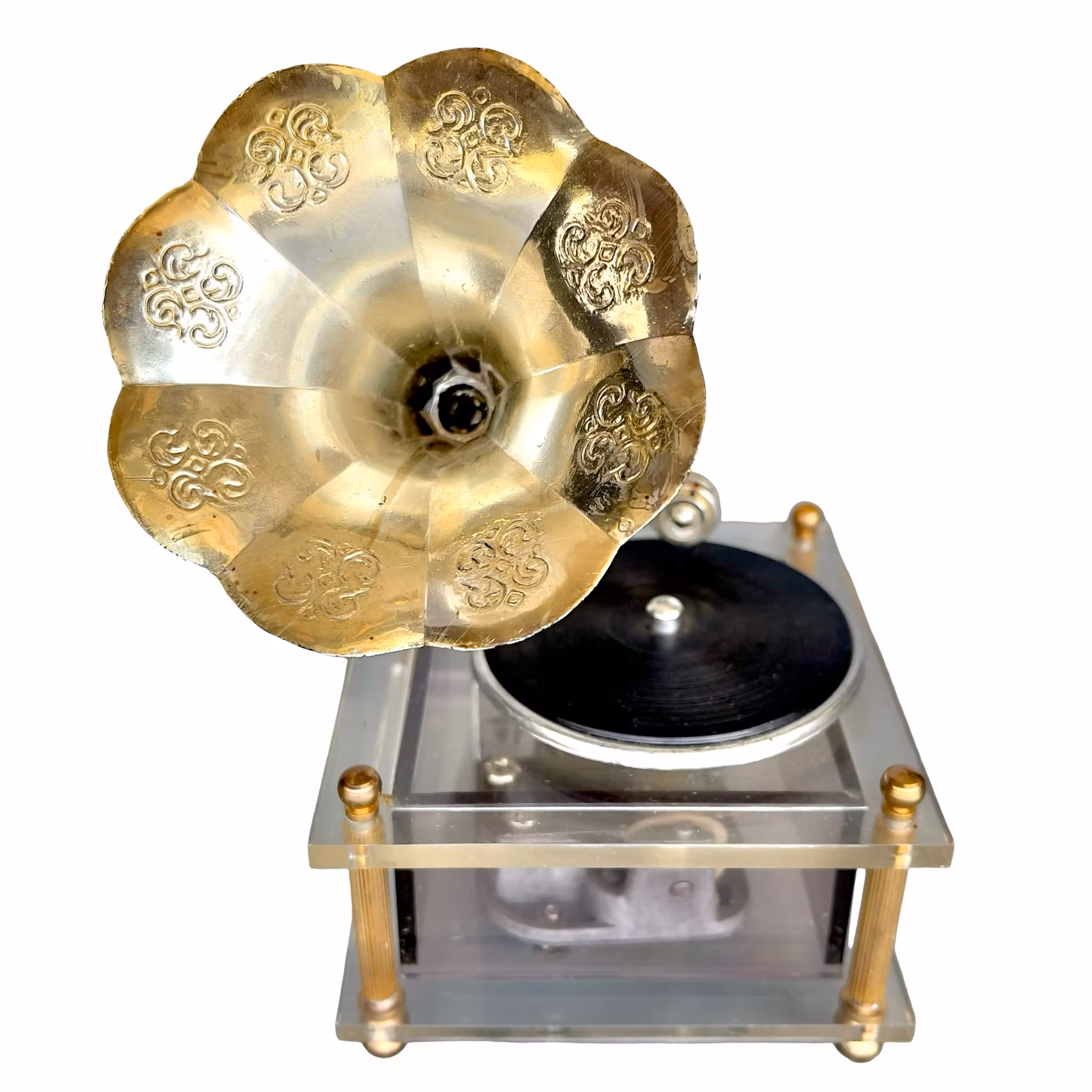 Unik vintage speldosa - Grammofon modell med synligt urverk - Fidelent, Japan