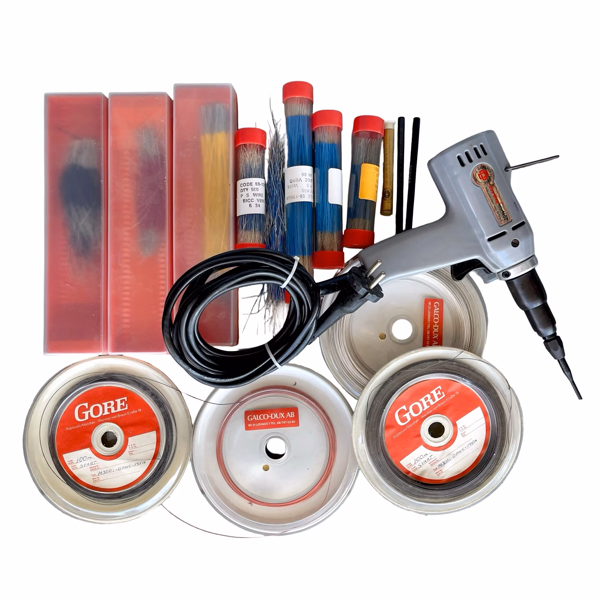 Profesjonelt ståltrådspakkesett - elektrisk pistol + Gore/Galco, Dux-tråd - komplett i eske