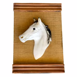 Vintage wall ornament - Horse head in ceramic on wooden plate