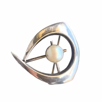 Silver brosch med pärla - Svensk modernism - GK 1967