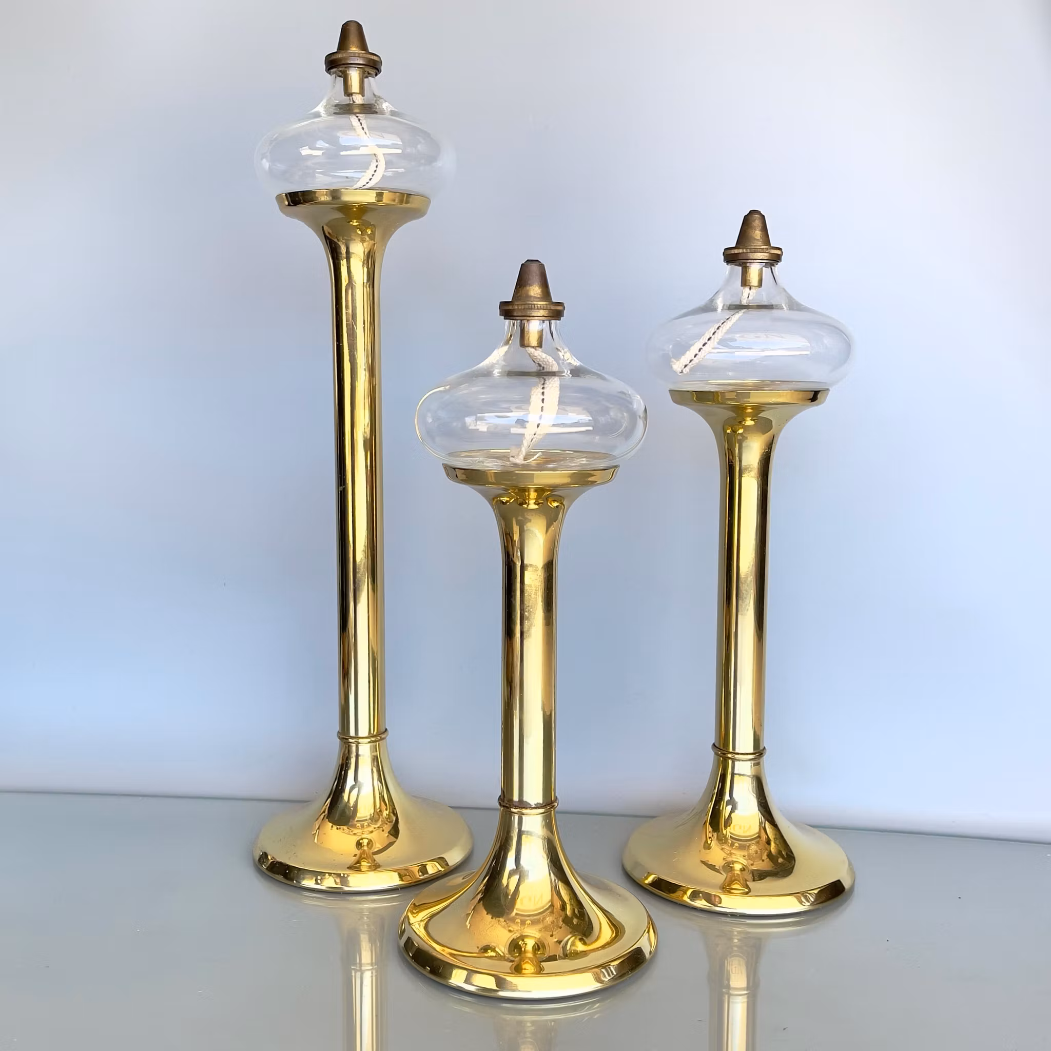 Vintage 3 st oljelampor - G.V. Harnisch, Köpenhamn - Mässing & glas
