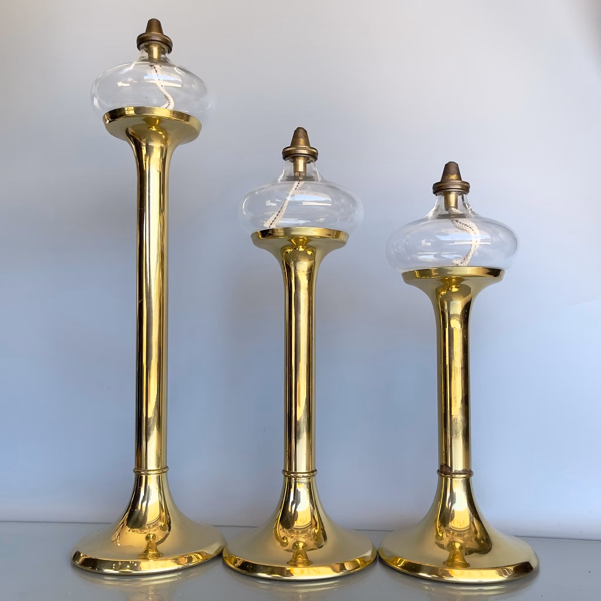 Vintage 3 st oljelampor - G.V. Harnisch, Köpenhamn - Mässing & glas