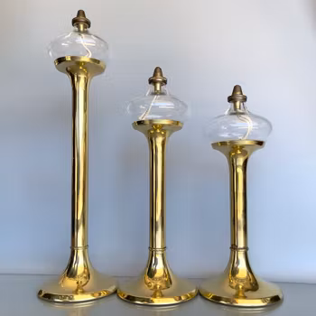 Vintage 3 oil lamps - GV Harnisch, Copenhagen - Brass & glass
