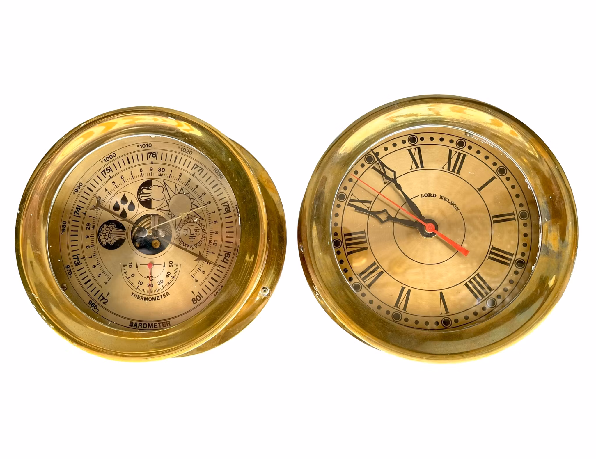 Skeppsur barometer - Maritimt instrument set i mässing - Klocka & Barometer (Lord Nelson)