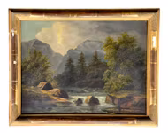 Antik oljemålning 1879 - signerad M.S - landskap med fors