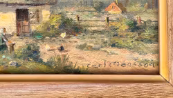 Carl Månsson (Suède, 1892-1976) - Huile sur panneau - Motif idyllique de ferme scanienne - signée