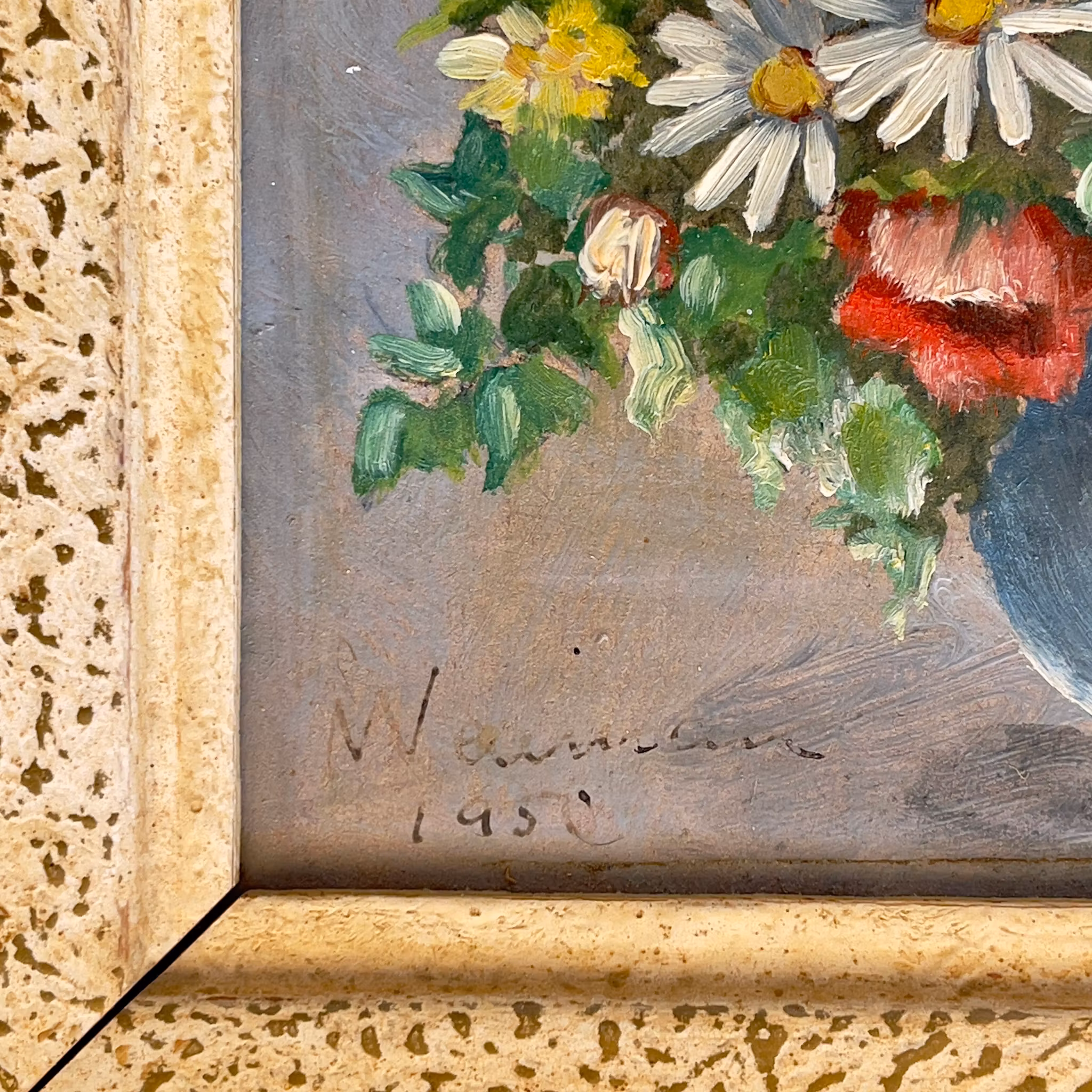 W. Ericsson 1950 - Oljemålning på pannå - Blomstilleben