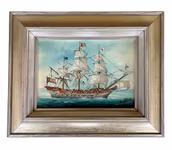 Vintage maritim oljemålning med segelfartyg - signerad “Seiller"