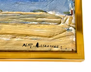 Nils Göran Brunner (1923-1986) - Olja på pannå - Abstrakt målning, Signerad