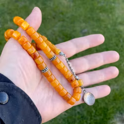 Vintage Rosary/Tesbih in butter yellow bakelite - Marbled 45 beads