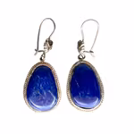 Vintage Silver örhängen med Naturlig Lapis Lazuli - Stora Dropp formade Cabochoner