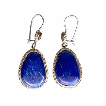 Orecchini vintage in argento con lapislazzuli naturali - Cabochon grandi a forma di goccia